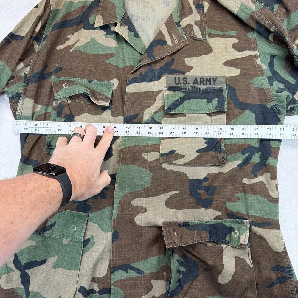 Vintage US Army M81 Woodland BDU Hot Weather Combat Coat Large Long Ripstop